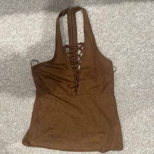 Express brown suede lace up top
